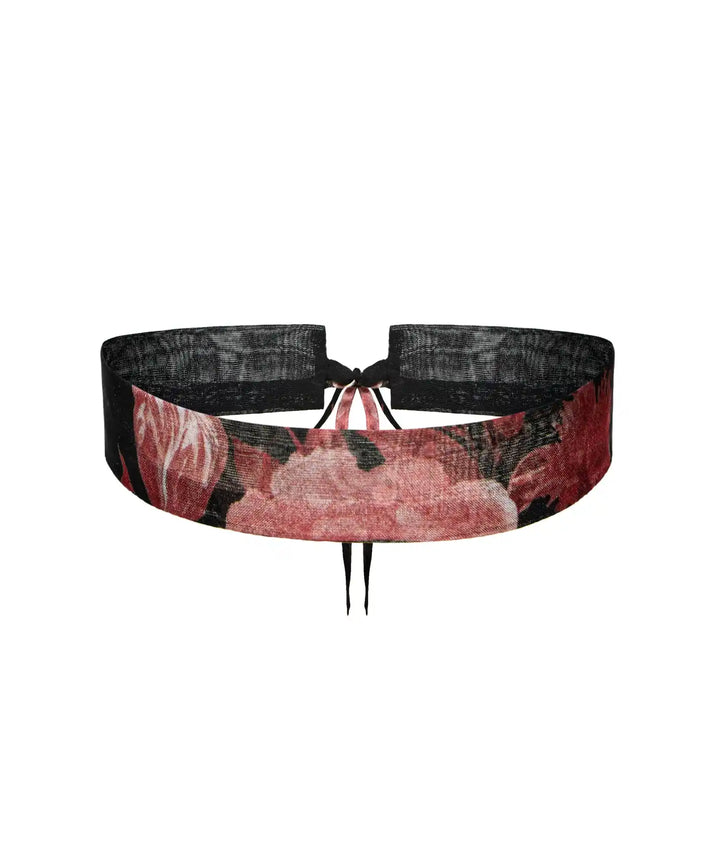 LORA, BLACK CHIFFON CHOKER WITH BURGUNDY FLOWERS