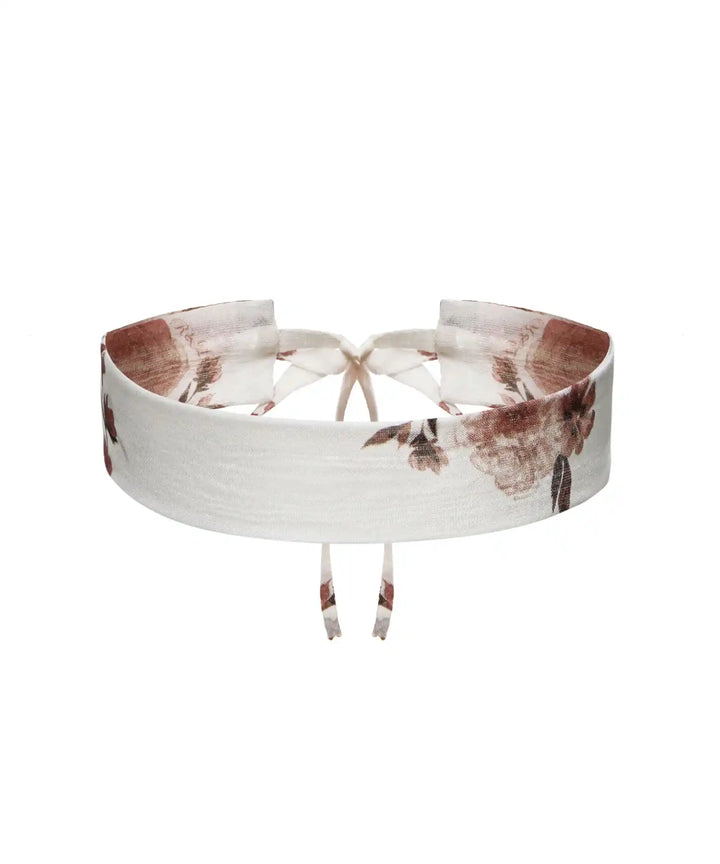 LORA, MILKY WHITE CHIFFON CHOKER WITH BURGUNDY FLOWERS