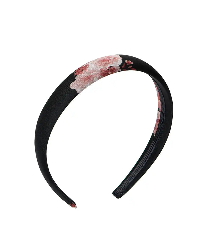 NOEMI, CHILDREN'S BLACK CHIFFON HEADBAND WITH BURGUNDY FLOWERS