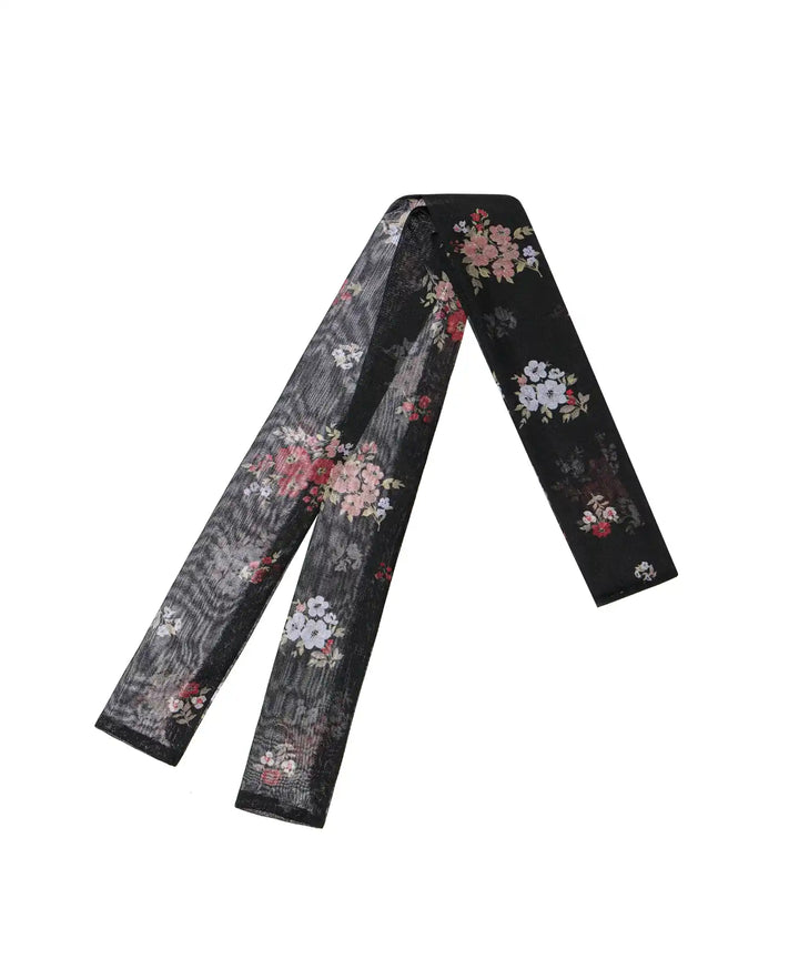 LUANA, BLACK CHIFFON RIBBON WITH SMALL MULTICOLOR FLOWERS