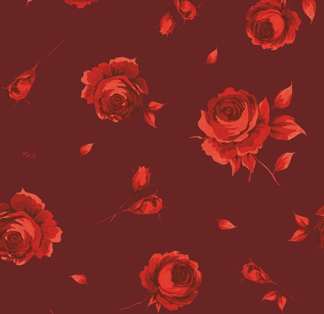Bruna, hair tie made of burgundy satin with red flowers