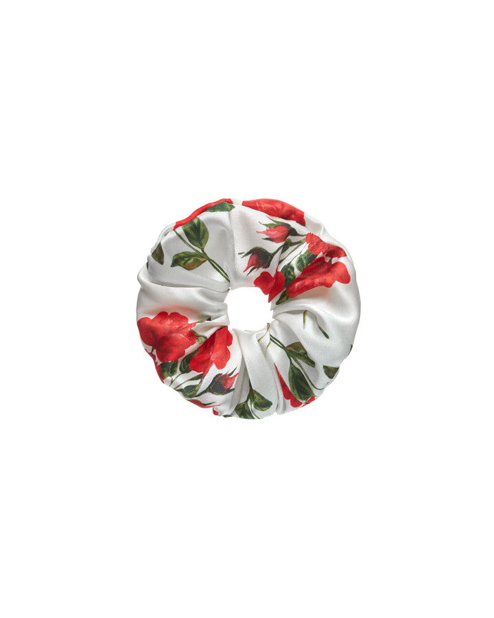 BRUNA, MILKY WHITE HAIR TIE WITH MEDIUM RED FLOWERS