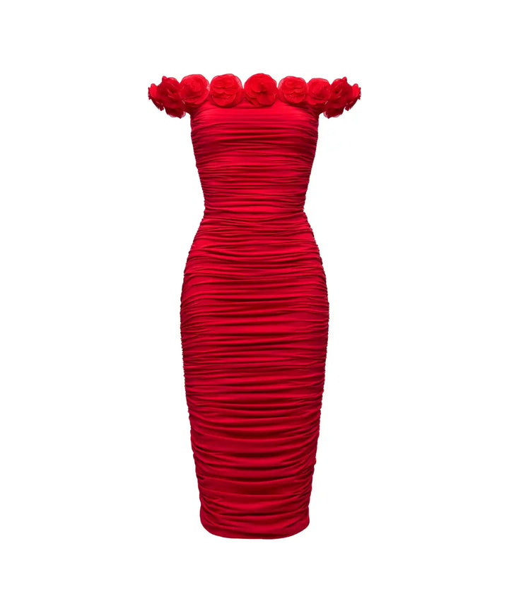 FLORENCE, MIDI DRESS MADE OF RED BIFLEX