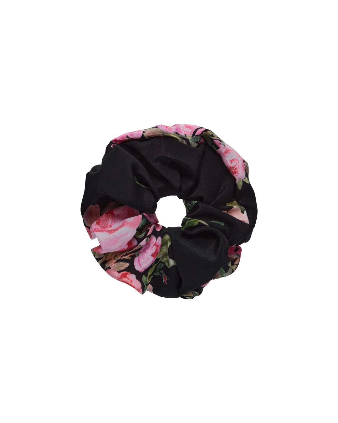 BRUNA, BLACK HAIR TIE WITH MEDIUM PINK FLOWERS