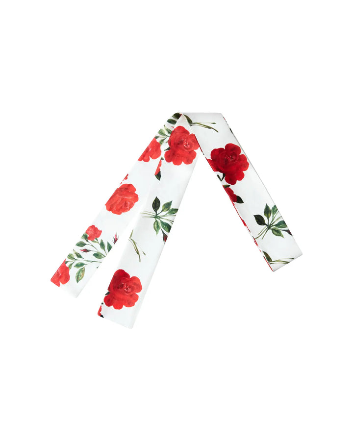 LUANA, MILKY WHITE RIBBON WITH MEDIUM RED FLOWERS