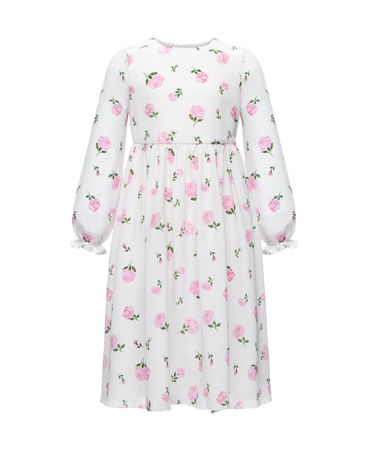 EVA, CHILDREN’S DRESS MILKY WITH PINK ROSE PRINT