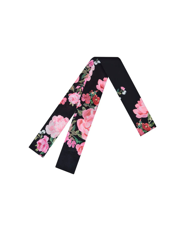 LUANA, BLACK RIBBON WITH MEDIUM PINK FLOWERS