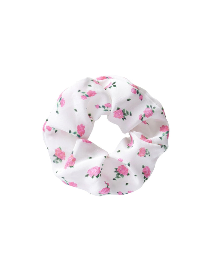 BRUNA, SCRUNCHIE IN MILKY CREPE DE CHINE WITH CRIMSON ROSE PRINT