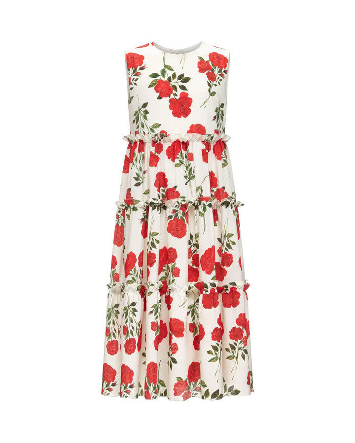 ALISA, A CHILDREN'S DRESS IN CREAMY WHITE WITH MEDIUM-SIZED RED FLOWERS