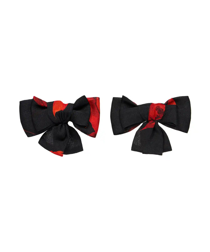 MIMI, CHILDREN'S BOW HAIRCLIPS MADE OF BLACK CHIFFON WITH RED FLOWERS