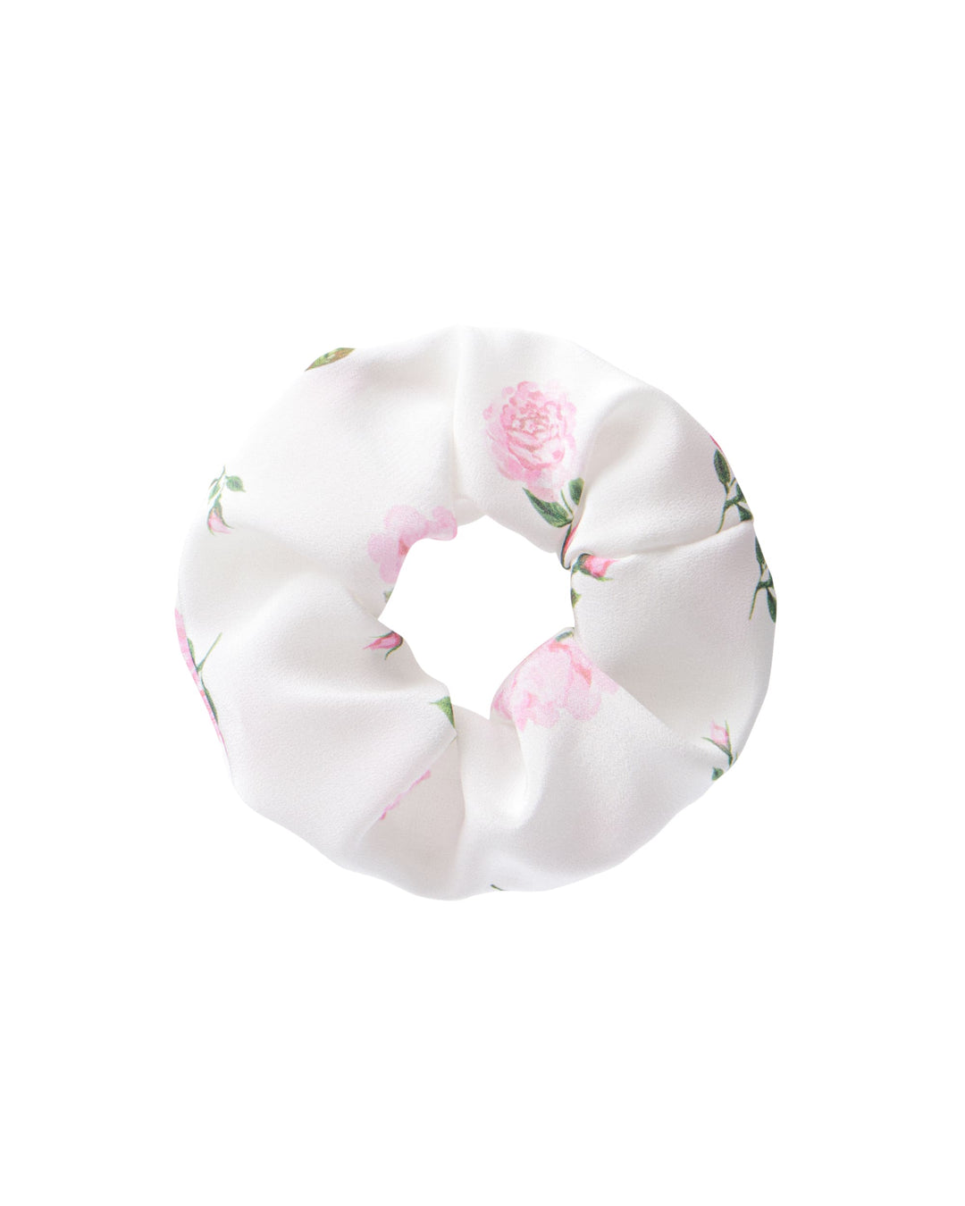 BRUNA, SCRUNCHIE IN MILKY CREPE DE CHINE WITH PINK ROSE PRINT