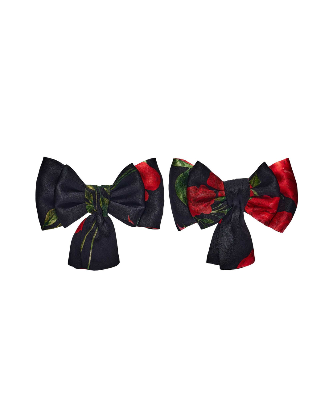 MIMI, CHILDREN’S BOW HAIR CLIP BLACK WITH RED ROSE PRINT