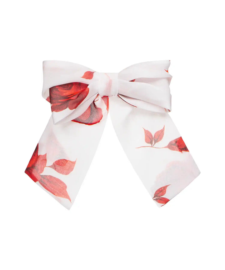 MIRELLA, HAIRCLIP BOW MADE OF IVORY CHIFFON WITH RED FLOWERS