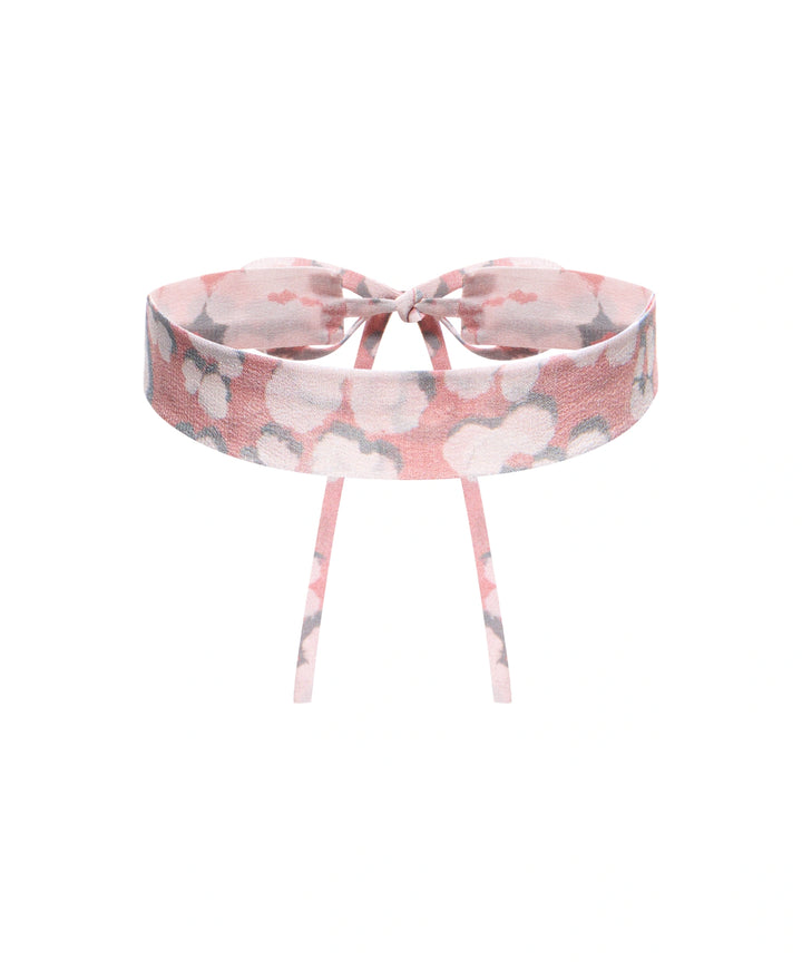 LORA, PINK CREPE DE CHINE CHOKER WITH MEDIUM MILKY FLOWERS