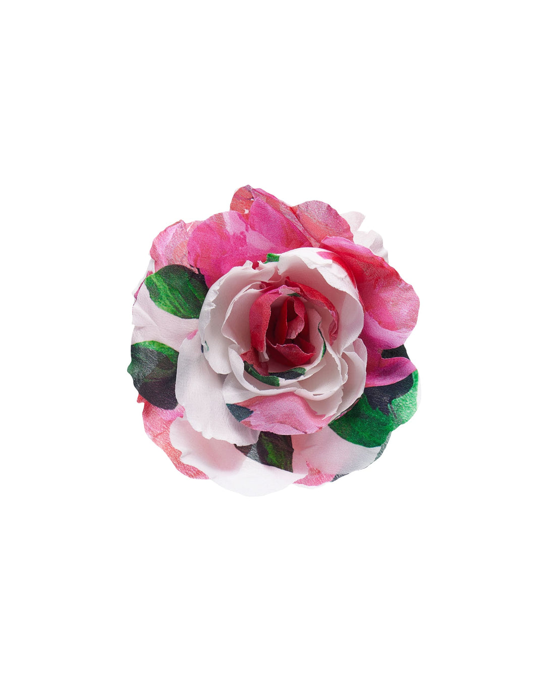 FLORA, FLOWER BROOCH MILKY WITH CRIMSON ROSE PRINT