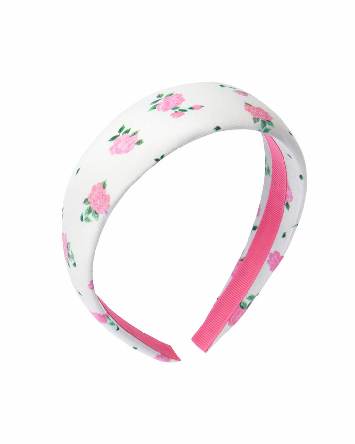 NOELIA, HEADBAND MILKY WITH PINK ROSE PRINT