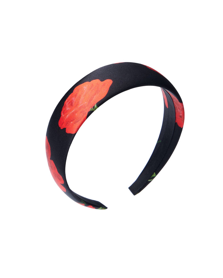 NOELIA, HEADBAND BLACK WITH RED ROSE PRINT