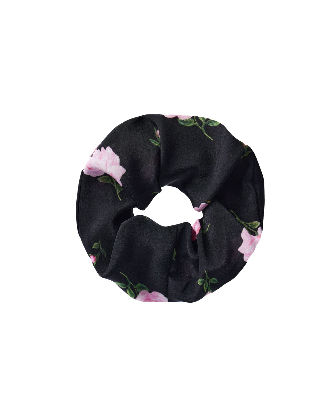 BRUNA, SCRUNCHIE BLACK WITH PINK ROSE PRINT