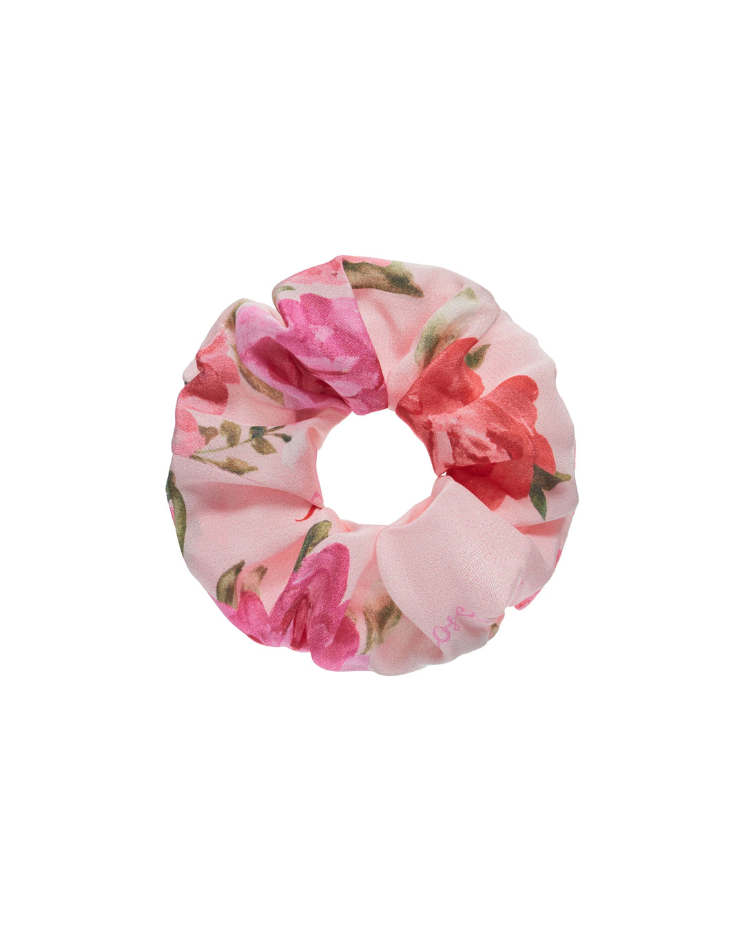 BRUNA, BLACK HAIR TIE WITH MEDIUM PINK FLOWERS