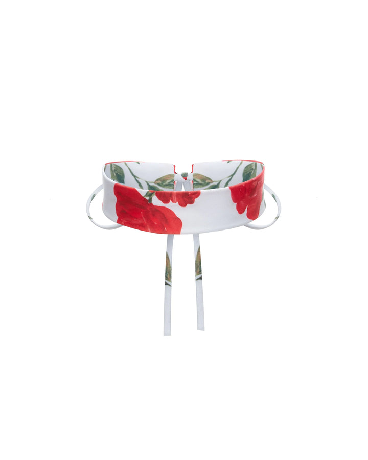 LORA, MILKY WHITE CHOKER WITH MEDIUM RED FLOWERS