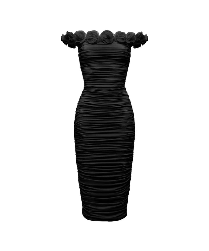 FLORENCE, MIDI DRESS MADE OF BLACK BIFLEX