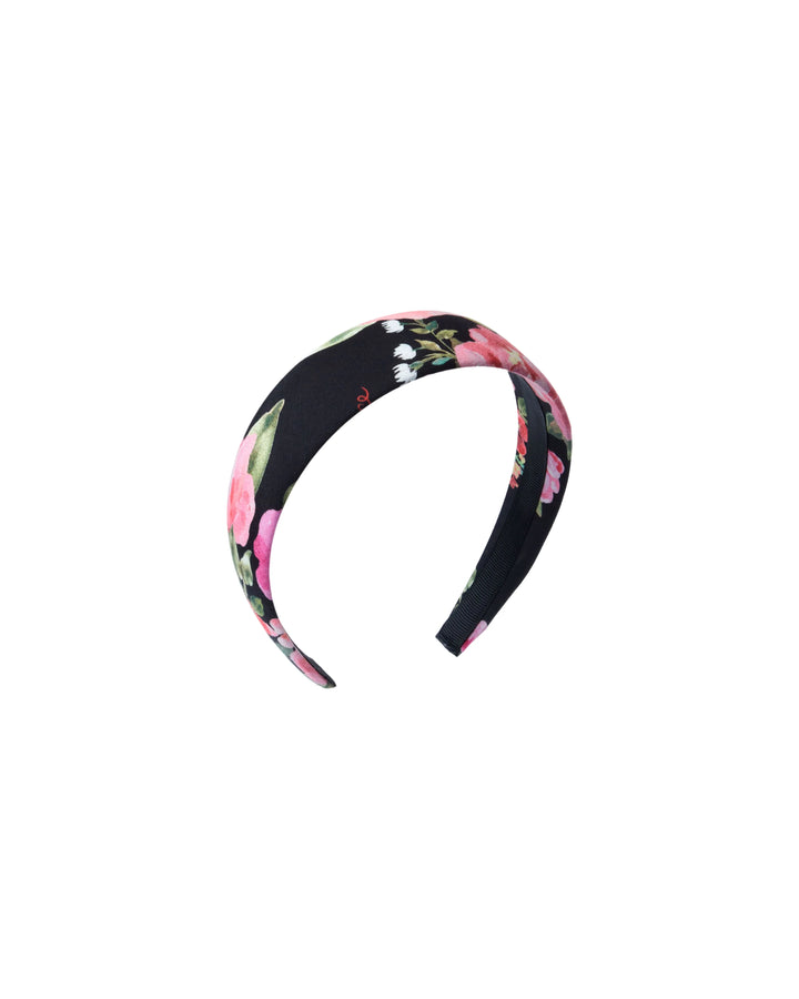 NOELIA, BLACK HEADBAND WITH BABY PINK MEDIUM PINK FLOWERS