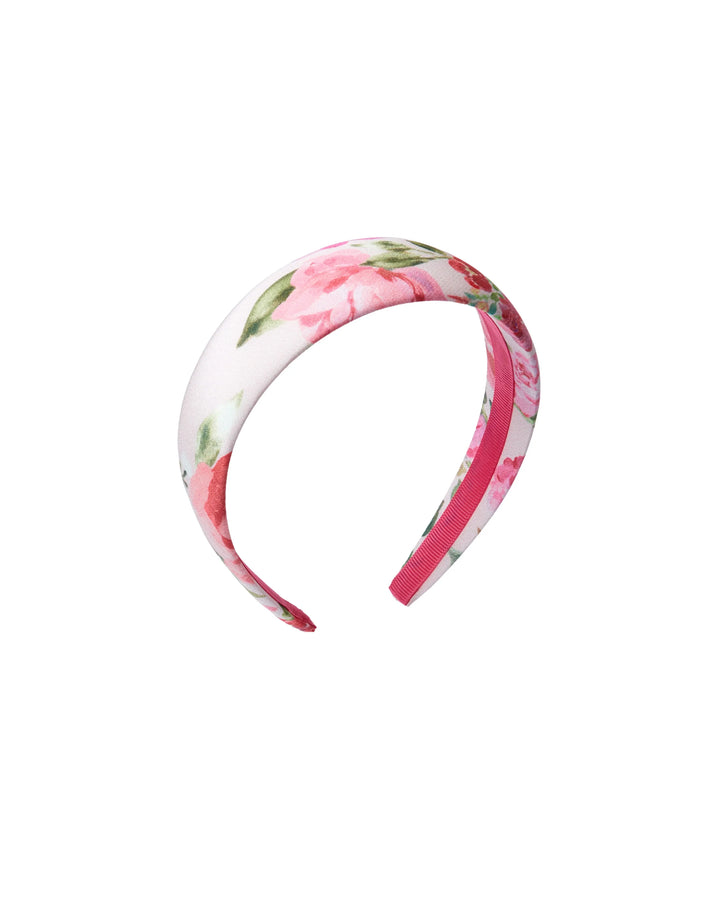 NOELIA, BLACK HEADBAND WITH MEDIUM PINK FLOWERS