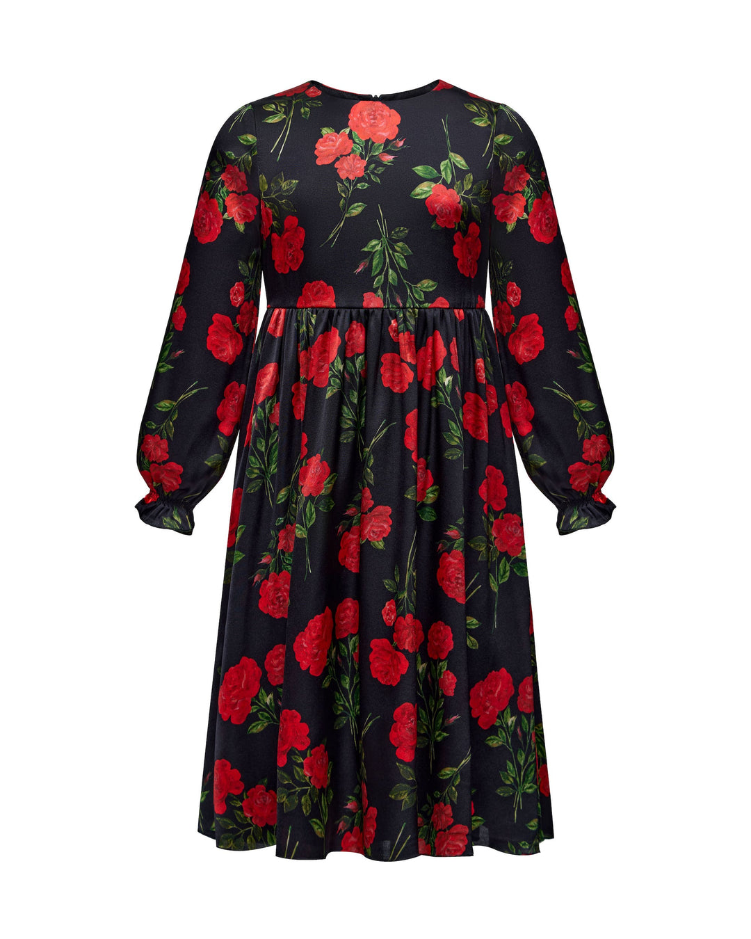 EVA, CHILDREN’S DRESS BLACK WITH RED ROSE PRINT