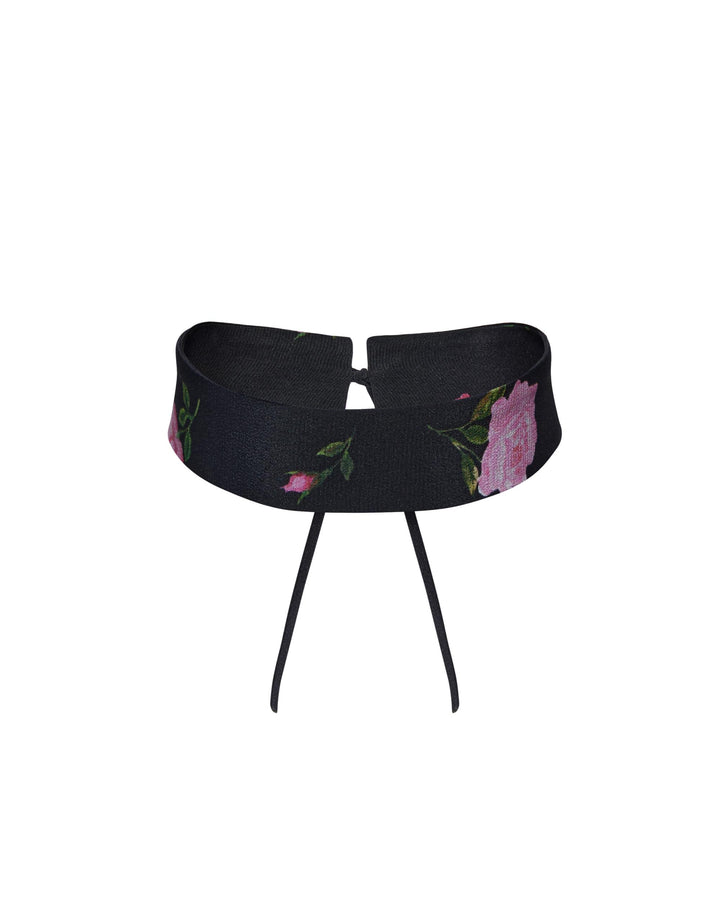 LORA, CHOCKER BLACK WITH PINK ROSE PRINT