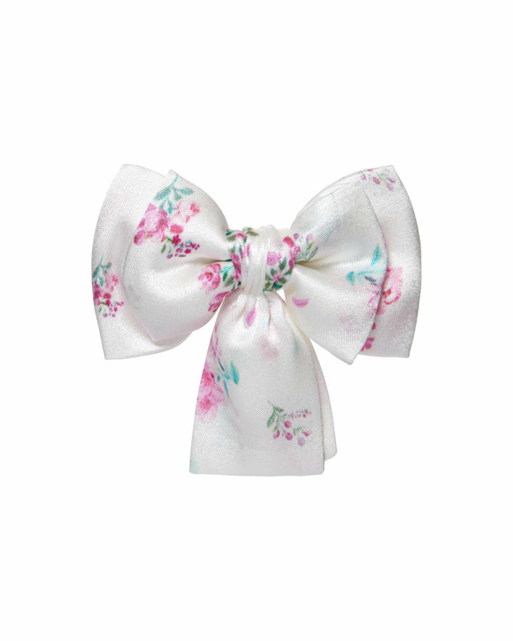 MIMI, CHILDREN’S BOW HAIR CLIP MILKY WITH CRIMSON ROSE PRINT