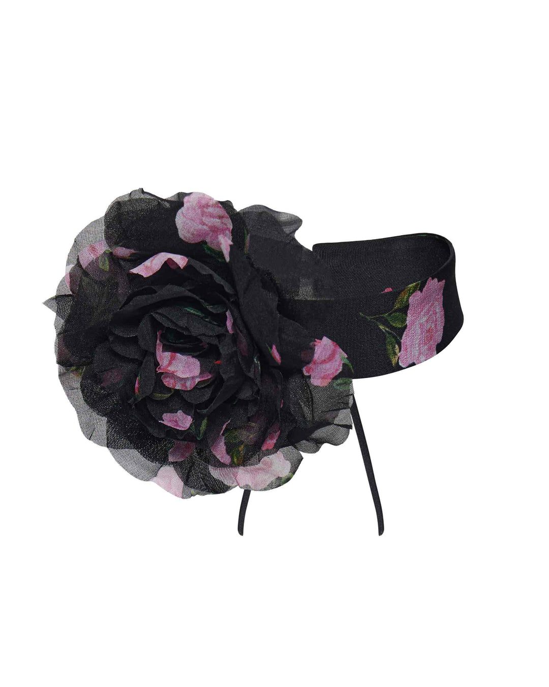 FLORIENA, CHOCKER BLACK WITH PINK ROSE PRINT