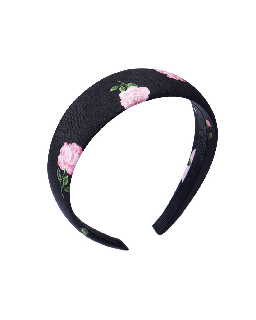 NOELIA, HEADBAND BLACK WITH PINK ROSE PRINT