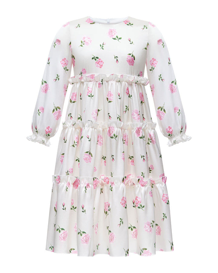 ALISA, CHILDREN’S DRESS MILKY WITH PINK ROSE PRINT