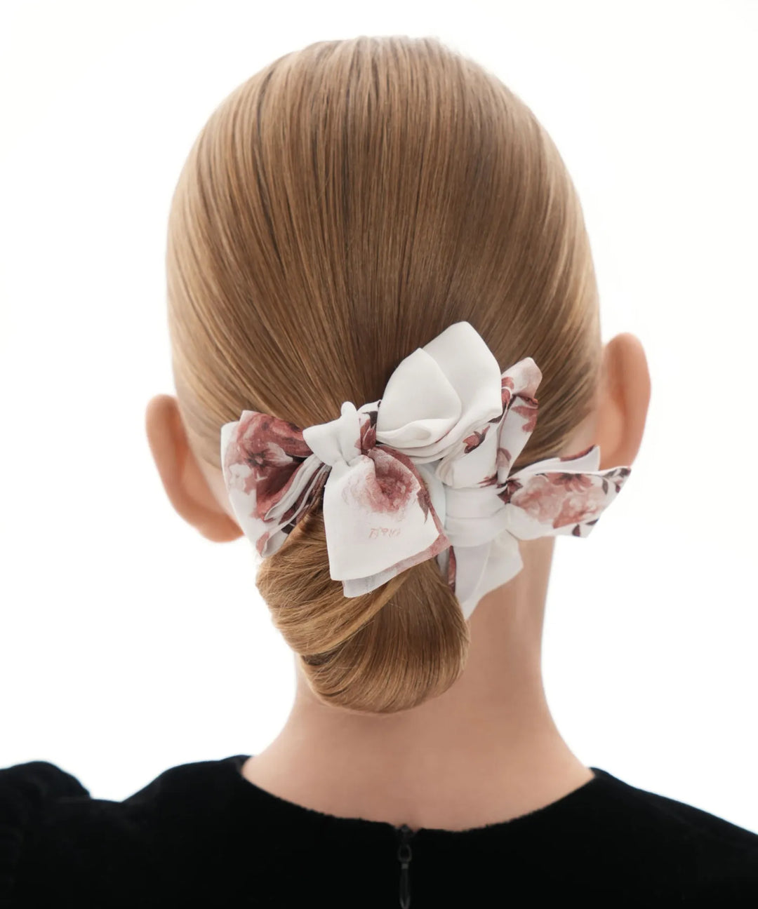 MIMI, CHILDREN'S MILKY WHITE CHIFFON BOW HAIR CLIPS WITH BURGUNDY FLOWERS