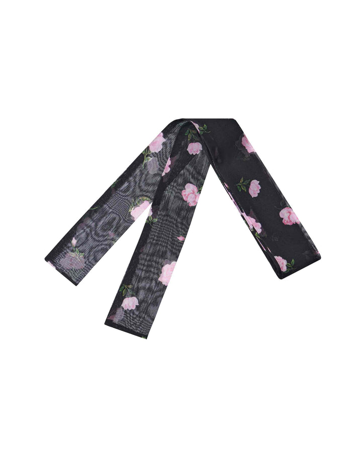 LUANA, NECK BOW BLACK WITH PINK ROSE PRINT