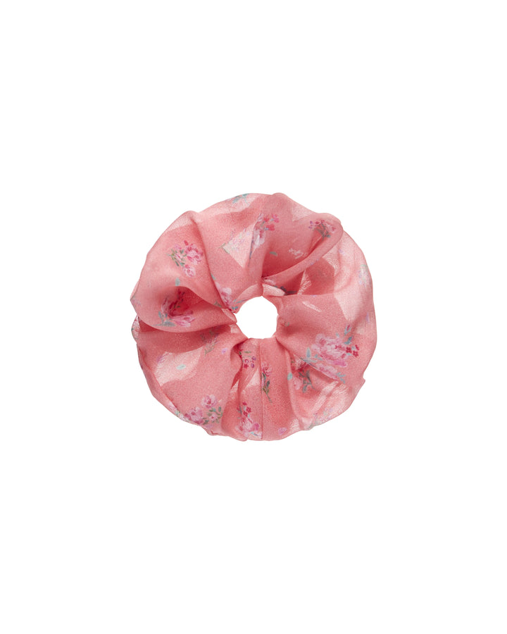 BRUNA, BLACK HAIR TIE WITH MEDIUM PINK FLOWERS