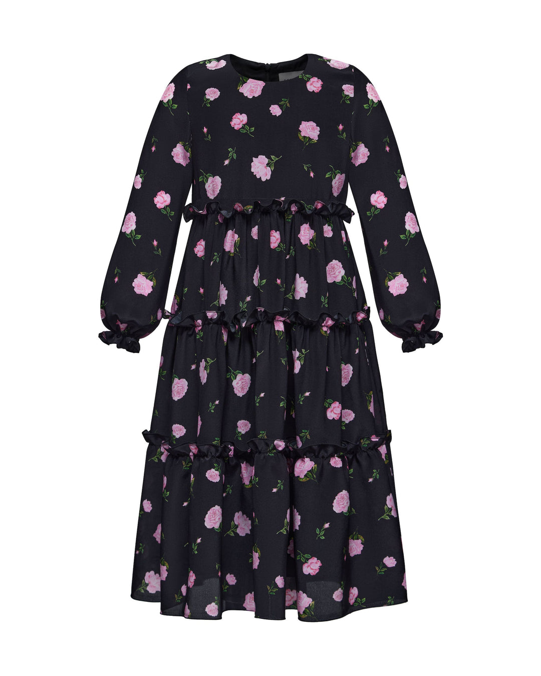 ALISA, CHILDREN’S DRESS BLACK WITH PINK ROSE PRINT