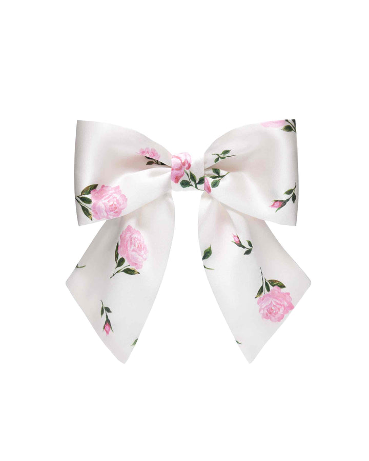 MIRELLA, BOW HAIR CLIP MILKY WITH PINK ROSE PRINT