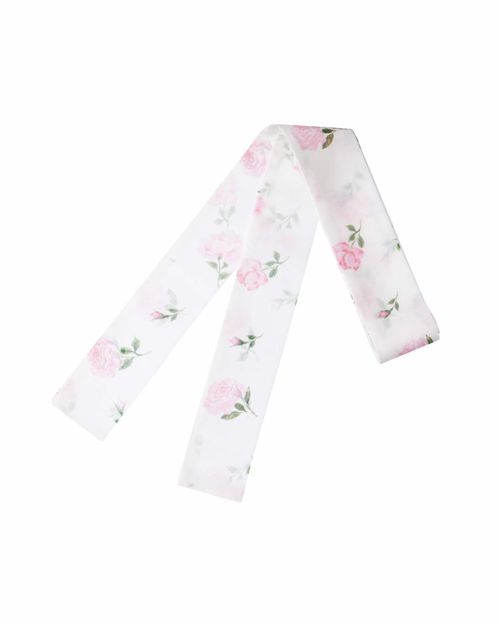 LUANA, NECK BOW MILKY WITH PINK ROSE PRINT