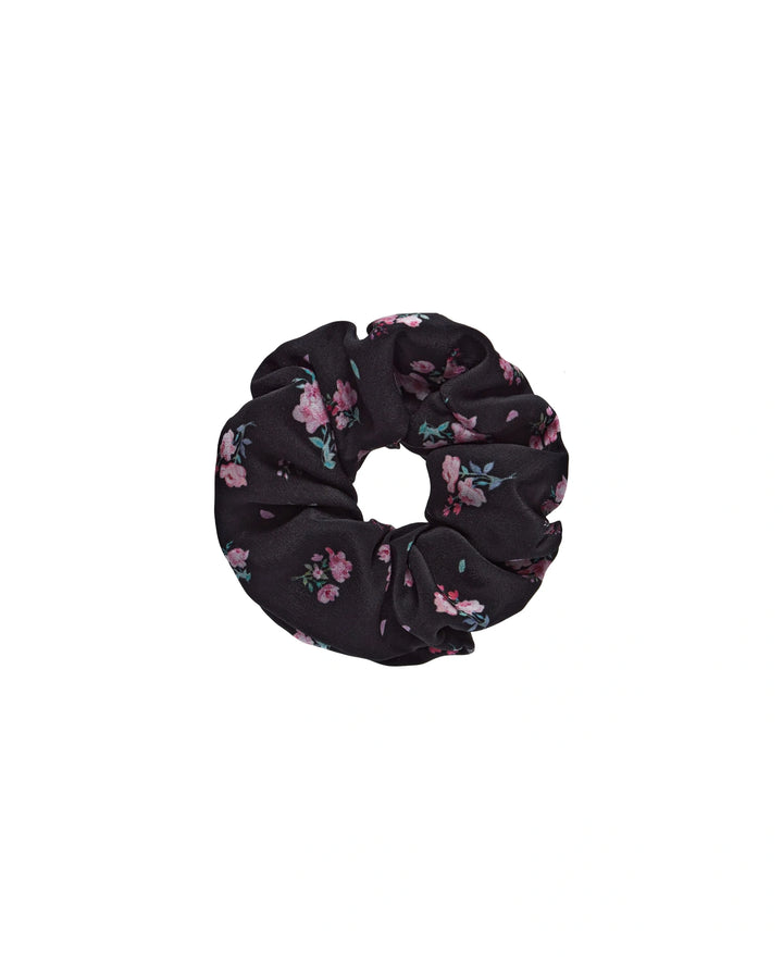 BRUNA, BLACK HAIR TIE WITH SMALL RASPBERRY FLOWERS