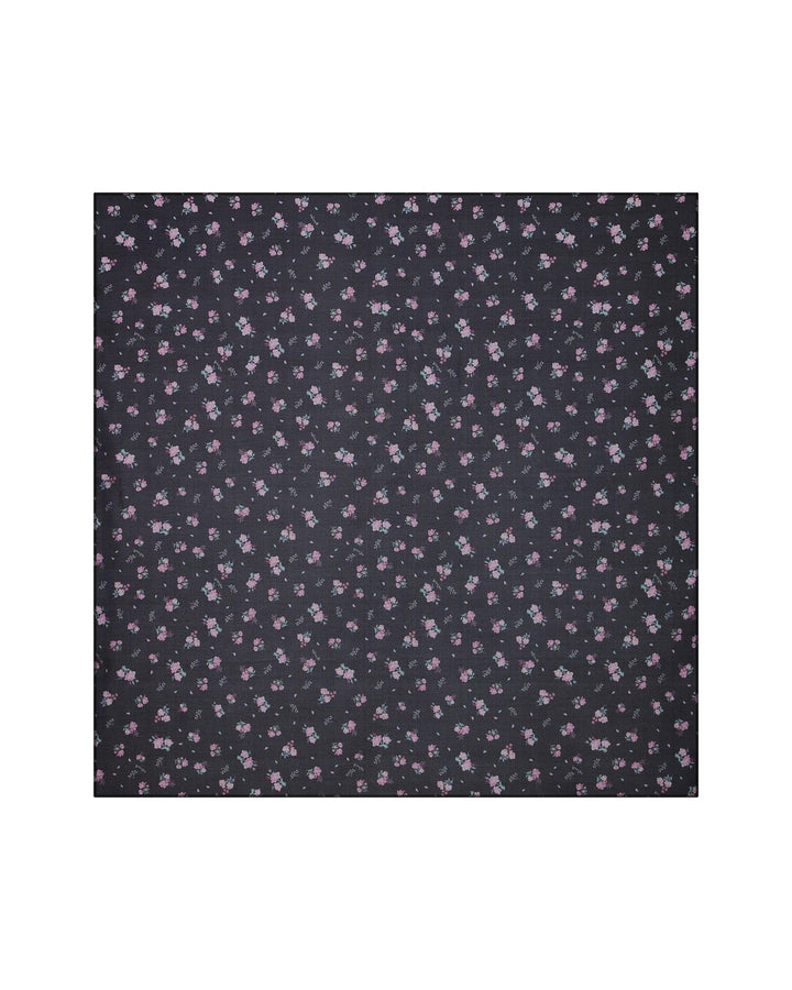 LETICIA, BLACK HEADSCARF WITH SMALL RASPBERRY FLOWERS