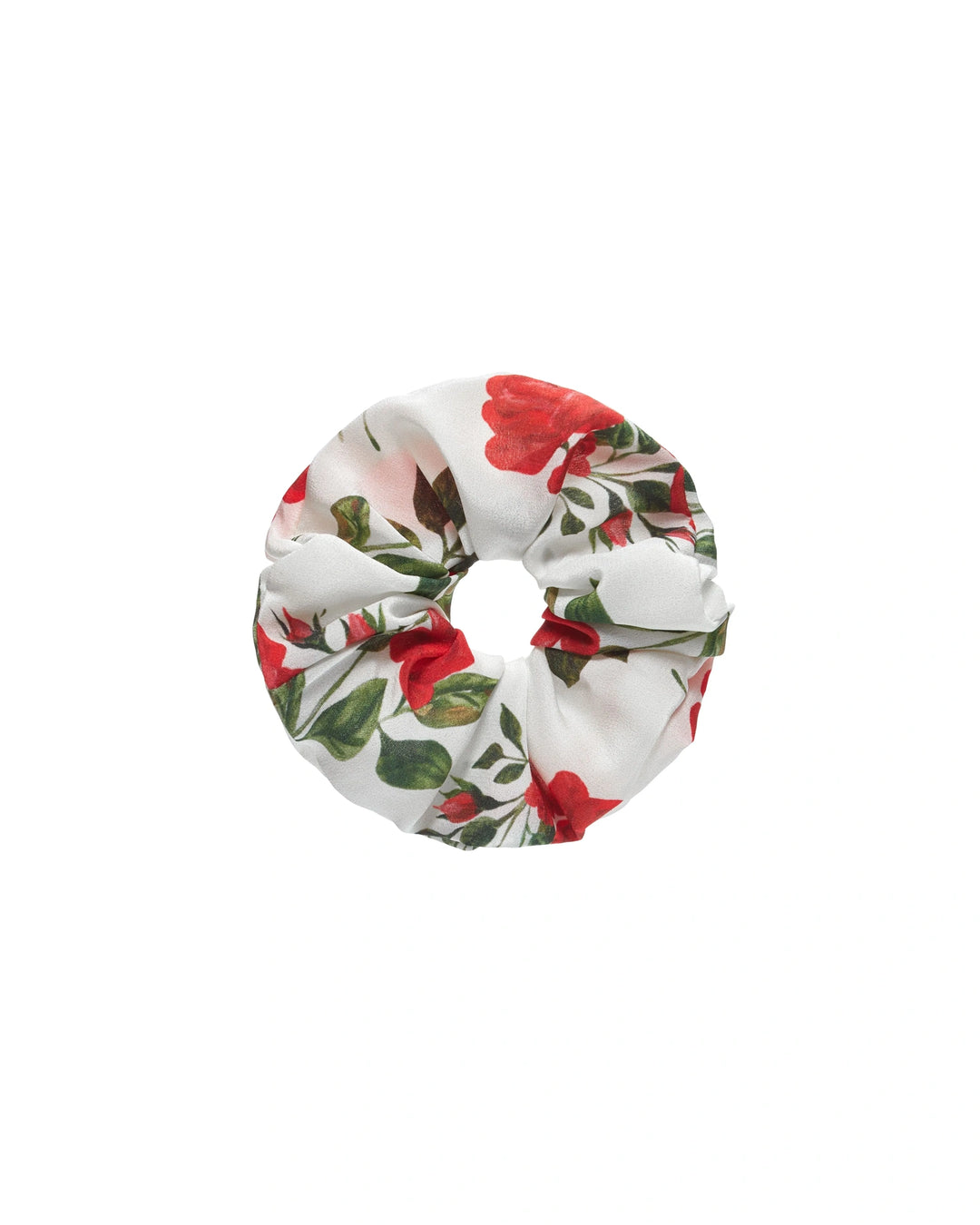 BRUNA, MILKY WHITE HAIR TIE WITH MEDIUM RED FLOWERS