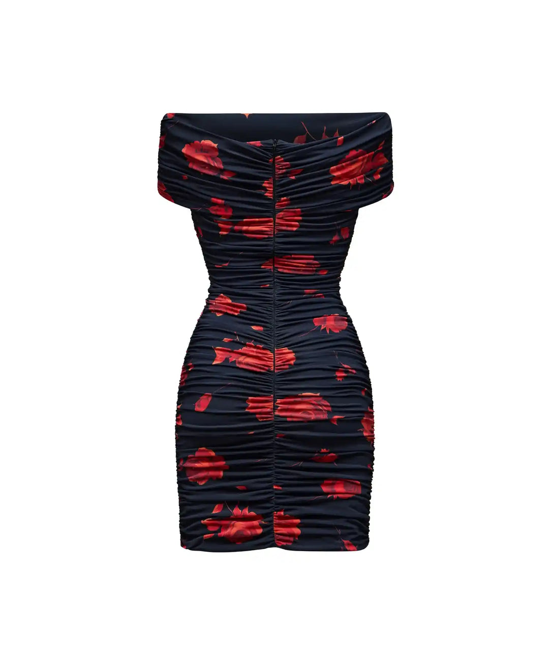 IREN MINI, MINI DRESS MADE OF BLACK BIFLEX WITH RED FLOWERS