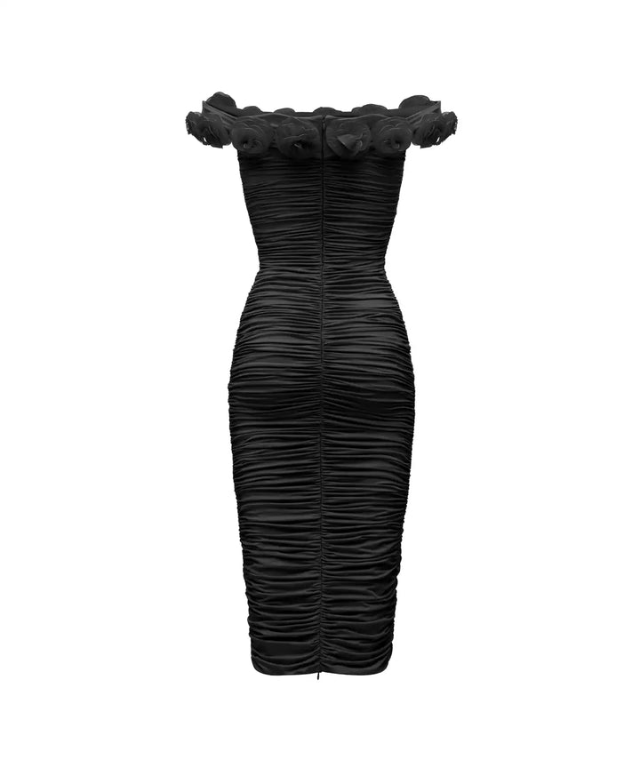 FLORENCE, MIDI DRESS MADE OF BLACK BIFLEX