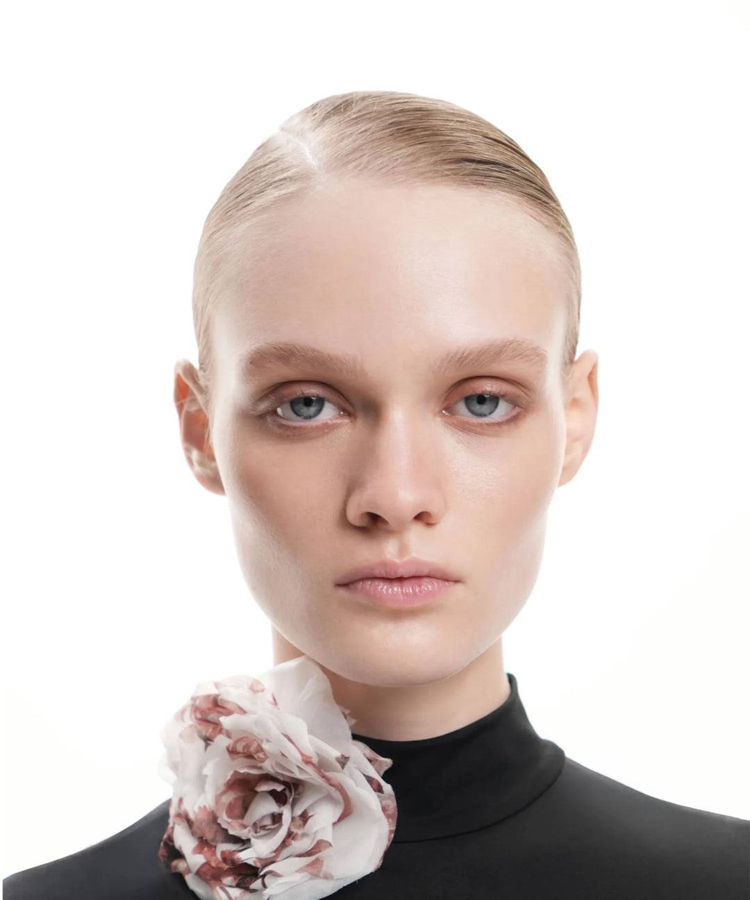 Flora, milky white chiffon flower brooch with burgundy flowers