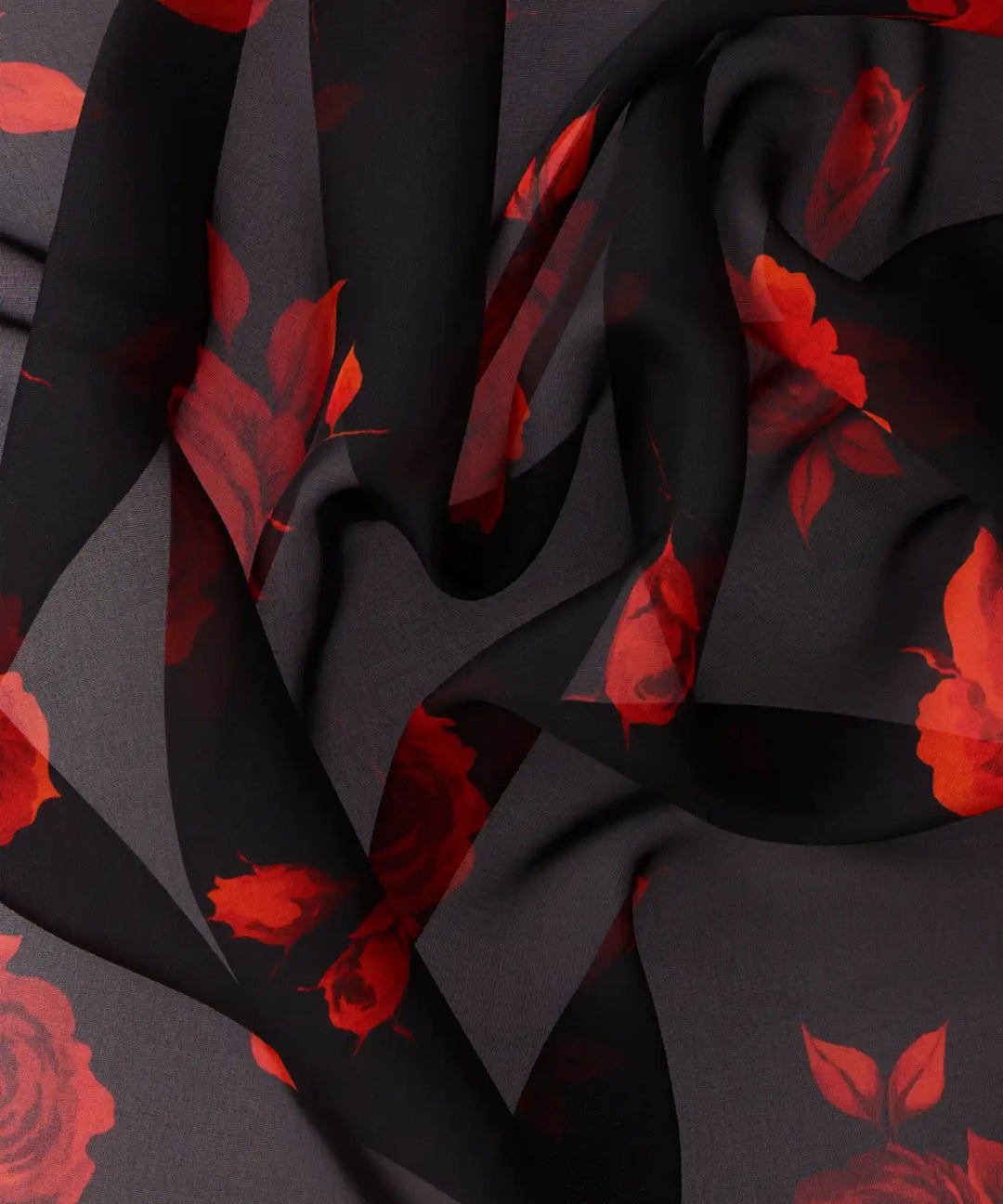 LETICIA, HEADSCARF MADE OF BLACK CHIFFON WITH RED FLOWERS