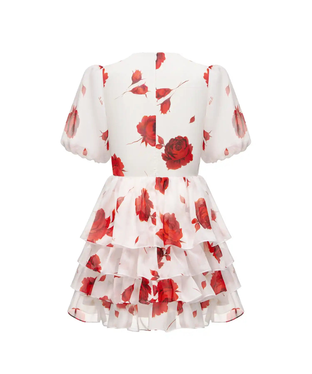 FIFI, CHILDREN'S DRESS MADE OF IVORY CHIFFON WITH RED FLOWERS