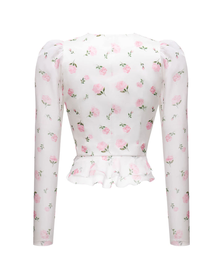 CAROLINA, BLOUSE MILKY WITH PINK ROSE PRINT