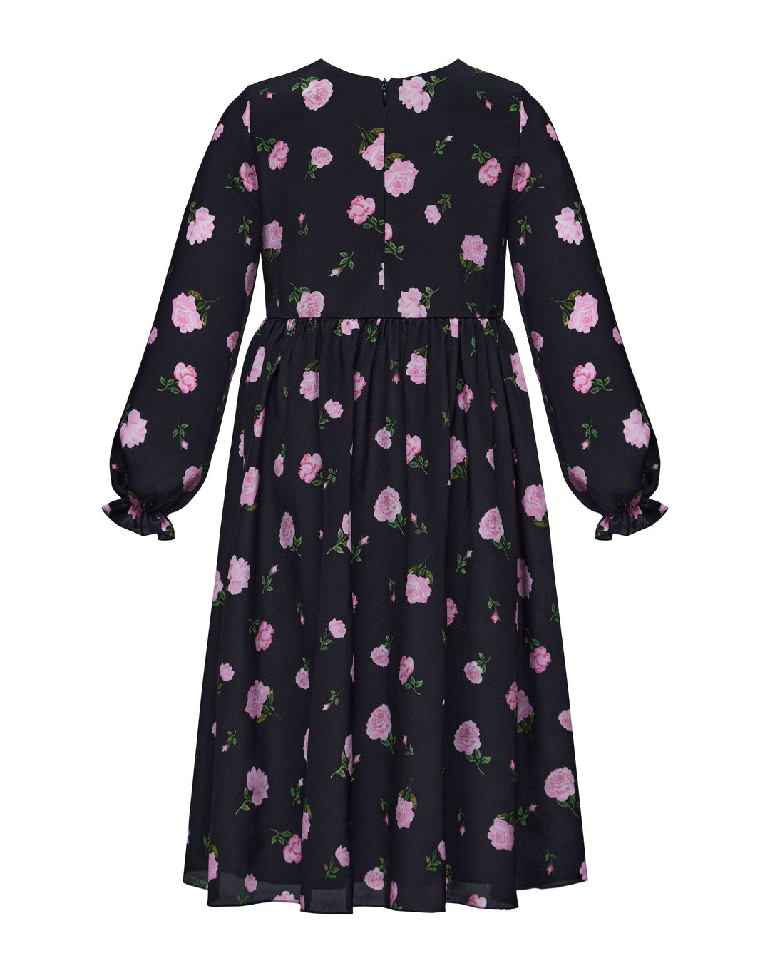 EVA, CHILDREN’S DRESS BLACK WITH PINK ROSE PRINT