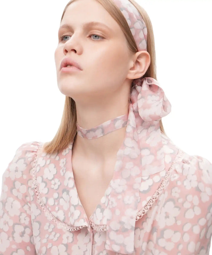 LORA, PINK CHIFFON CHOKER WITH MEDIUM MILKY FLOWERS